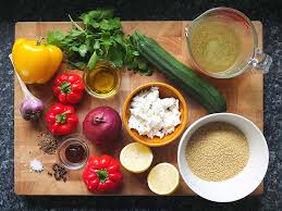 Smoked tofu miso ramen, glass noodles and asian vegetables and herb broth with green vegetables, israeli couscous, poached egg and crispy. Roasted Vegetable Couscous Salad Elizabeth S Kitchen Diary