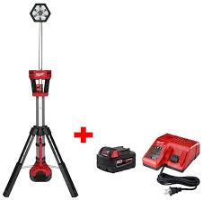Milwaukee M18 Rocket Led Tripod Light With 5ah Battery And Charger Is On Sale