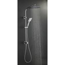 Modern shower mixer thermostatic exposed square bathroom twin head valve set. Glacier Bay Modern Wall Bar Shower Kit 1 Spray 8 In Square Rain Shower Head With Hand Shower In Chrome Valve Not Included Hd58101 X5101 The Home Depot Shower Kits Shower Heads Rain