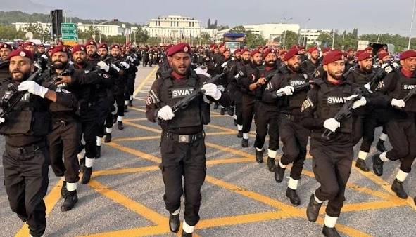 Armed Forces congratulate nation on 79th Independence Day A view of SWAT  force personnel taking part in a full-dress rehearsal at D Chowk old parade  ground on the eve of the 79th