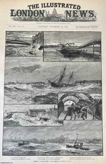 Effects of the Storm in the Mersey on 1 Nov 1887. A rare, original print from The Illustrated London News, carefully removed and preserved : an important artifact of journalism's golden age!