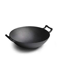 Cast Iron Wok Double Ear Round Bottom Big Wok 32cm Uncoated Old Fashioned Cast Iron Pot Size Calibre32cm