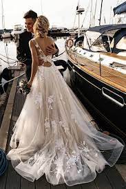A Line Floral Appliques Beach Wedding Dresses Backless Tulle Boho Wedding Gowns Pw947 Oa Beach Wedding Dresses Backless Wedding Dress Trends Wedding Dresses