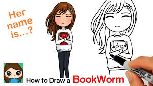 How To Draw A Bookworm Cute Girl Holding A Book In 2020 Cute Easy Drawings Kawaii Girl Drawings Cute Disney Drawings