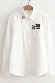 A dress shirt monogram is a small embroidery of two or three letters usually corresponding to the individual's initials. Cute Embroidery Cartoon Fox Pattern Long Sleeve Single Breasted Shirt With One Pocket Beautifulhalo Com
