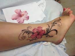 Pink Hibiscus Flower Tattoo With Scroll Work Hibiscus Tattoo Ankle Tattoos For Women Foot Tattoos