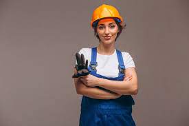 Engineer Holding Hard Hat Construction Worker Professional Safety Work Industry Building Person Manager Service Work Safety Coveralls Women Construction Worker