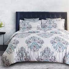 The most wonderful colors choice of gray and white bedding decors. Amazon Com Damask Floral Duvet Cover Set King Size Grey Duvet Cover Zipper Closure 3 Pieces Bedding Set Kitchen Dining