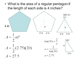 Area = (a x p)/2, where a is the length of the apothem and p is the perimeter of the polygon. 9 2 Area Of Regular Polygons The Center Of A Regular Polygon Is Equidistant From Its Vertices Radius The Distance From The Center To A Vertex Apothem Ppt Download