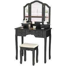 Because, some women have a routine with a lot of makeup. Review For Tiptiper Vanity Table Set Tri Folding Mirror Vanity Desk With 8 Necklace Hooks And 7 Drawers For Storage Makeup Dressing Table With Cushioned Bench