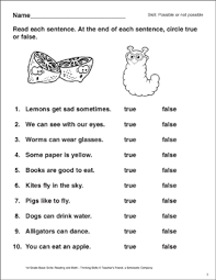 If so, is it worth the risk? Identifying True Or False Statements 4 Printable Skills Sheets