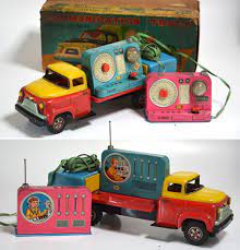 1960年代の日本製ブリキのオモチャ made in japan モールス信号で遊べる コミュニケーショントラック サイズ 約310mm 電動 モダントイズ製 play by morse communication truck size about vintage toys old toys modern toys