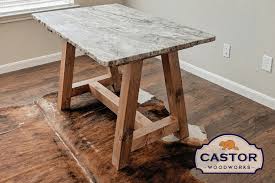 Give Your Office A Rustic Touch With This Truss Beam Desk It Features A Granite Top With Chunky Angled Legs In 2020 Diy Wood Desk Diy Table Legs Farmhouse End Tables