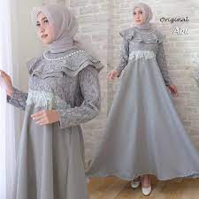 Model Gamis Brokat Kombinasi Polos Remaja Ragam Muslim Baju Fashion Muslim Pakaian Pesta Gaya Abaya