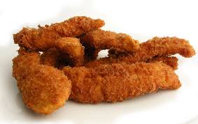 The chicken is simply coated in seasoned flour, set in a baking dish with melted butter, and baked. Chicken Fingers Wikipedia