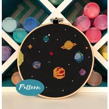 Free cross stitch patterns created by connie barwick. Beginner Cross Stitch Pattern Outer Space Custom Embroidery Design Kit Diy Craft Kits Solar System Planets Stars Universe Theme By Annabelle James Catch My Party