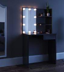 The history of dressing table with mirror: Black Mirrored Dressing Table Led Lights Cosmetic Vanity Makeup Unit Rare Epoch