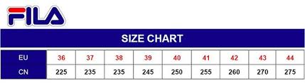 Fila Scarpe Size Chart
