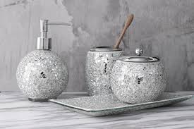 Bathroom Accessories Set 4 Piece Glass Mosaic Bath Accessory Sliver Home And Time