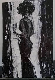 Artwork Abstract Woman Painting Black And White Woman Dress Painting Black And White Woman With Wine Girl At Window Picture Abstract Art Living Room Black And White Artwork Painting Artwork