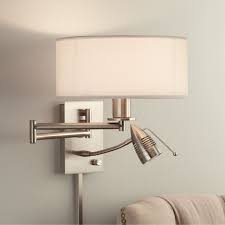 Kovacs 1 light plug in wall sconce from the george's reading room collection. Possini Euro Design Modern Swing Arm Wall Lamp Led Brushed Nickel Plug In Light Fixture Off White Drum Shade For Bedroom Reading Walmart Com Walmart Com