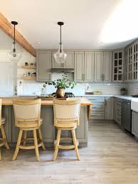 Grey farmhouse kitchen open concept custom barnwood hood. Neutral Modern Farmhouse Kitchen Ideas Pickled Barrel