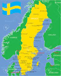 Una mappa topografia ad alta risoluzione stampa e poster di viaggio della svezia in un'elevazione a linee, stile di stampa stack. Vettoriale Mappa Della Svezia Con Le Principali Citta Image 5673796