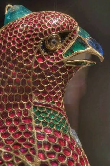 Mughal India falcon archer's ring with ruby eyes