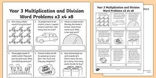 * new * year 3 maths number and place value workbook. Grade 3 Multiplication And Division Word Problems X3 X4 X8 Worksheet