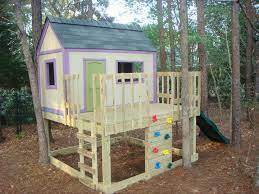 Cute front porch with rails, kid door (it is split so that the top will open independently from the bottom), three 14x27 slider windows with screens, and a massive 45. 13 Free Playhouse Plans The Kids Will Love