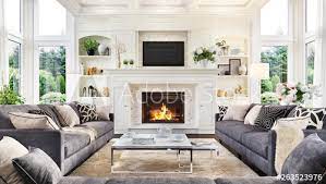 Thumbtack.com has been visited by 100k+ users in the past month Luxurious Interior Design Living Room And Fireplace In A Beautiful House Stock Foto Adobe Stock