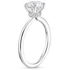 18k White Gold Secret Halo Diamond Ring Engagement Ring Guide Emerald Engagement Ring Unique Engagement Rings