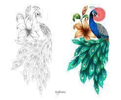 Begin by drawing two curved lines, nearly enclosing an oval. Peacock Tattoo By Tusyameow On Deviantart Peacock Drawing Peacock Tattoo Flower Drawing