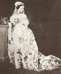 Queen Victoria In Her Wedding Dress White Satin Trimmed With Honiton Lace With Hon Queen Victoria Wedding Queen Victoria Wedding Dress Queen Victoria Family