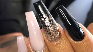 Acrylic nails often get a lot of bad press. Acrylic Nails Long Black Pink Glittery Design Youtube