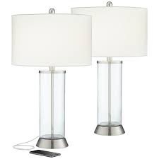 Griffith bronze table lamps and floor lamp set. Watkin Clear Glass Column Usb Led Table Lamps Set Of 2 Style 79v97 Lamps Plus