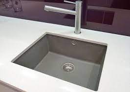Securing the undermount sink by suspension. Polished Square Undermounted Sink Silgranite Grey With White Quartz Worktop Kitchen Undermount Kitchen Sinks Sink Kitchen Sink