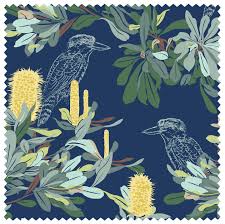 Fabric Meterage Banksia In Navy Australian Colours Colorful Art Australian Native Birds