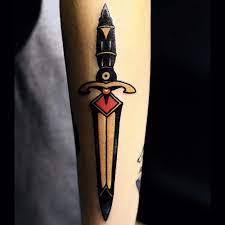 On their own, a dagger can symbolise both negative and positive qualities and experiences. Simple Traditional Dagger Tattoo Tattoogrid Net
