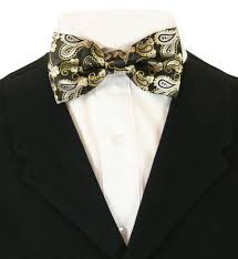 Chic Bow Tie Black Gold Paisley