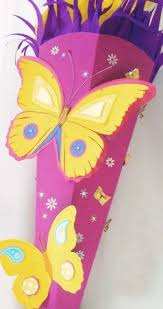Schultute Schmetterling Und Blumen Fur Madchen Basteln Einfach Stephie Schultute Selber Basteln Schultute Basteln Anleitung Schultute Basteln