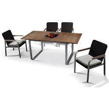 Teak outdoor furniture has a dedicated customer base for its characteristics of being able to blend naturally into any outdoor setting. Rola Teak Outdoor Dining Setting Outdoor Furniture Outdoor Dining Settings Featured Products Best Sellers New Arrivals Modern Furniture