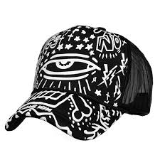 Black And White Baseball Cap Robot Check Big Eyes Paintings Black And White Abstract Graffiti