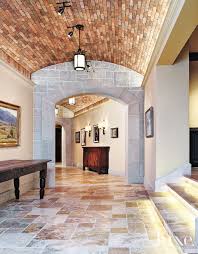 Mediterranean Cream Hallway With Curved Ceiling Luxe Interiors Travertine Floors Brick