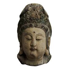 Vintage Rustic Wooden Carved Kwan Yin Bodhisattva Head Statue Cs5041e