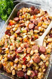 Potato Pepper And Sausage Bake Easy Peasy Meals Recipe Full Meal Recipes Stuffed Peppers Smoked Sausage Recipes