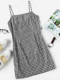 Black And White Gingham Print Spaghetti Strap Dress Clothes Fashion Cami Dress