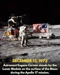 On December 13, 1972, Gene Cernan left his footprints on the Moon during  the Apollo 17 mission, the last human landing on the lunar surface to date.  He paused by the Lunar