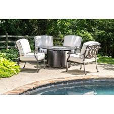 On rear and at least 24 in. Hampton Bay Crossridge 50 000 Btu Antique Bronze Finish Gas Fire Pit Brickseek