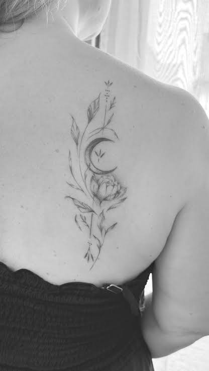 Soft florals, delicate details, and a crescent moon to finish this ...